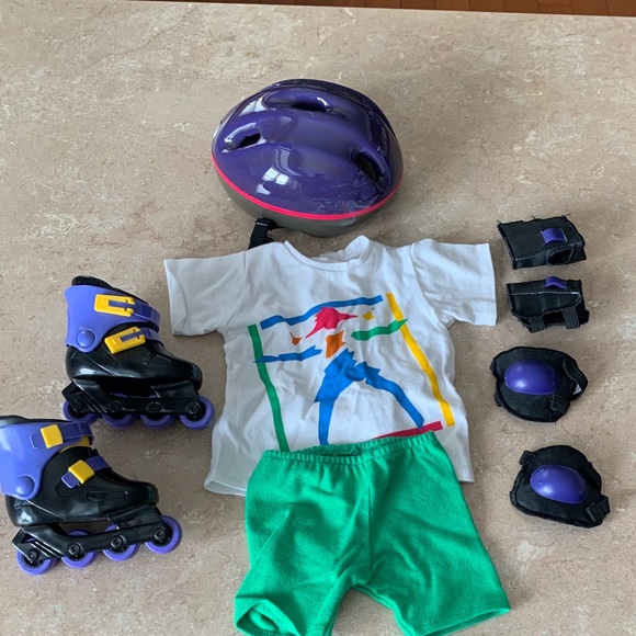 American Girl Skating Outfit with Purple Helmet and Black Skates - Picture 1 of 1